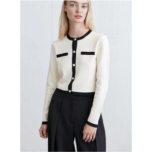 Oak + fort cropped contrast trim cardigan